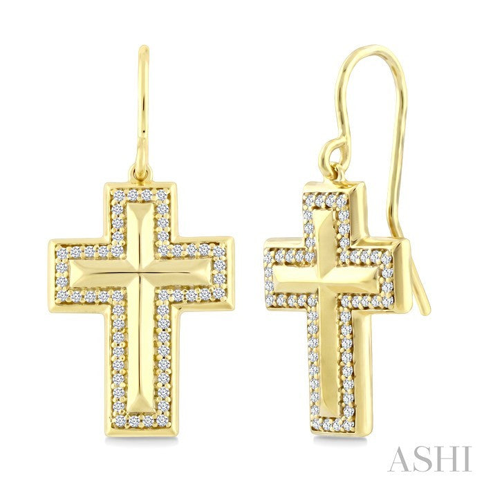 1/3 Ctw Round Cut Diamond Cross Fashion Earrings in 10K Yellow Gold