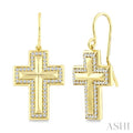1/3 Ctw Round Cut Diamond Cross Fashion Earrings in 10K Yellow Gold