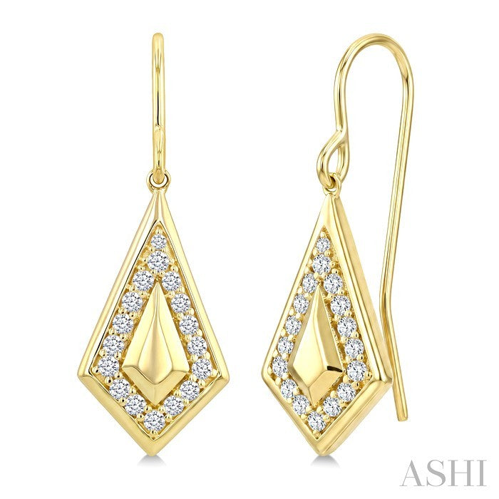 1/3 Ctw Round Cut Diamond Kite Shape Fashion Earrings in 10K Yellow Gold