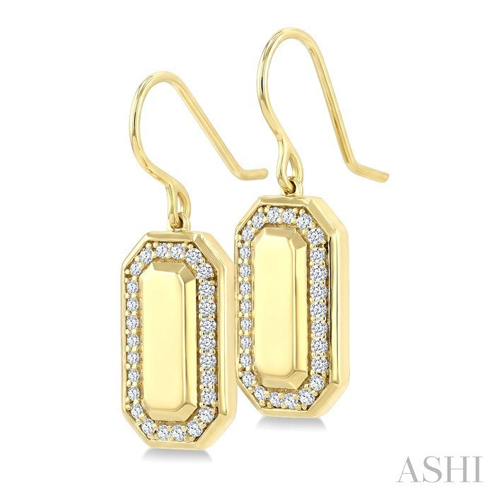 1/3 Ctw Round Cut Diamond Emerald Shape Fashion Earrings in 10K Yellow Gold