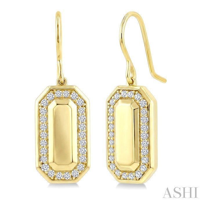 1/3 Ctw Round Cut Diamond Emerald Shape Fashion Earrings in 10K Yellow Gold