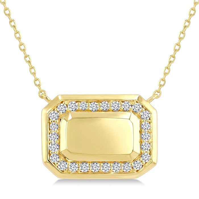 1/4 Ctw Round Cut Diamond Emerald Shape Fashion Pendant With Chain in 10K Yellow Gold