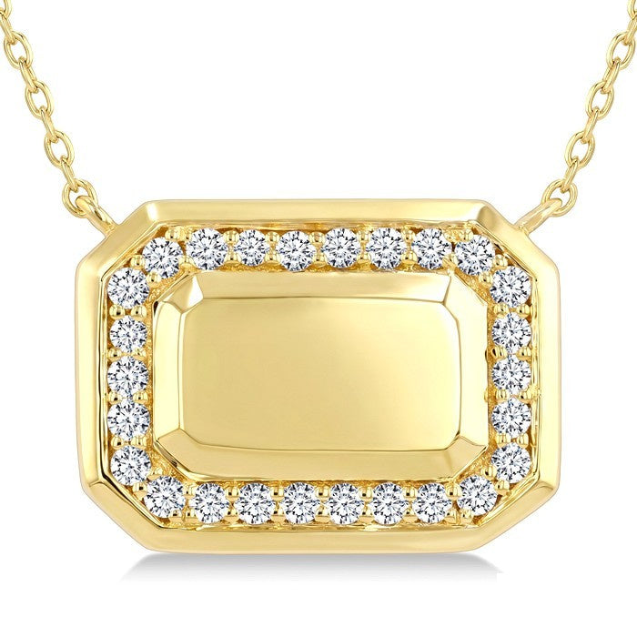1/4 Ctw Round Cut Diamond Emerald Shape Fashion Pendant With Chain in 10K Yellow Gold