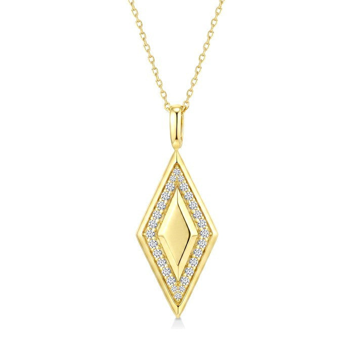 1/4 Ctw Round Cut Diamond Rhombus Shape Pendant With Chain in 10K Yellow Gold