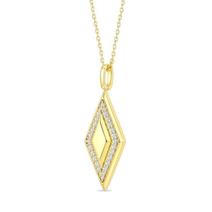 1/4 Ctw Round Cut Diamond Rhombus Shape Pendant With Chain in 10K Yellow Gold