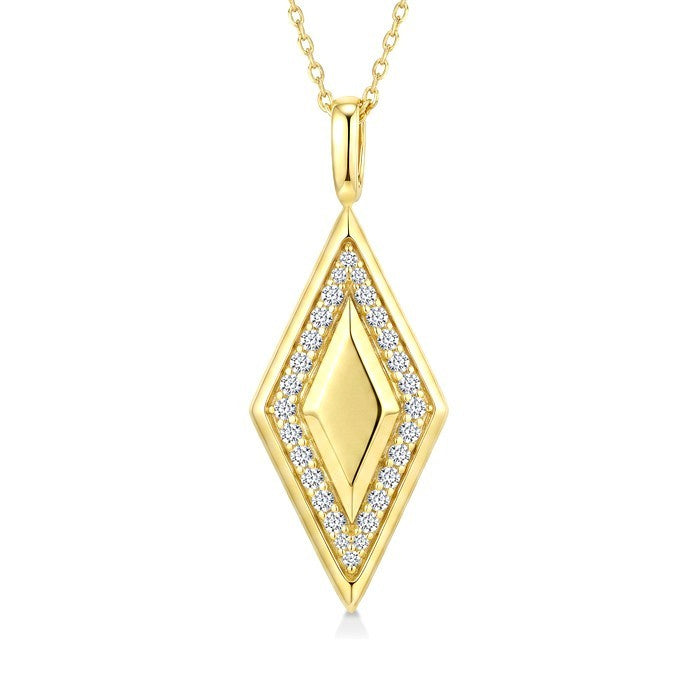 1/4 Ctw Round Cut Diamond Rhombus Shape Pendant With Chain in 10K Yellow Gold