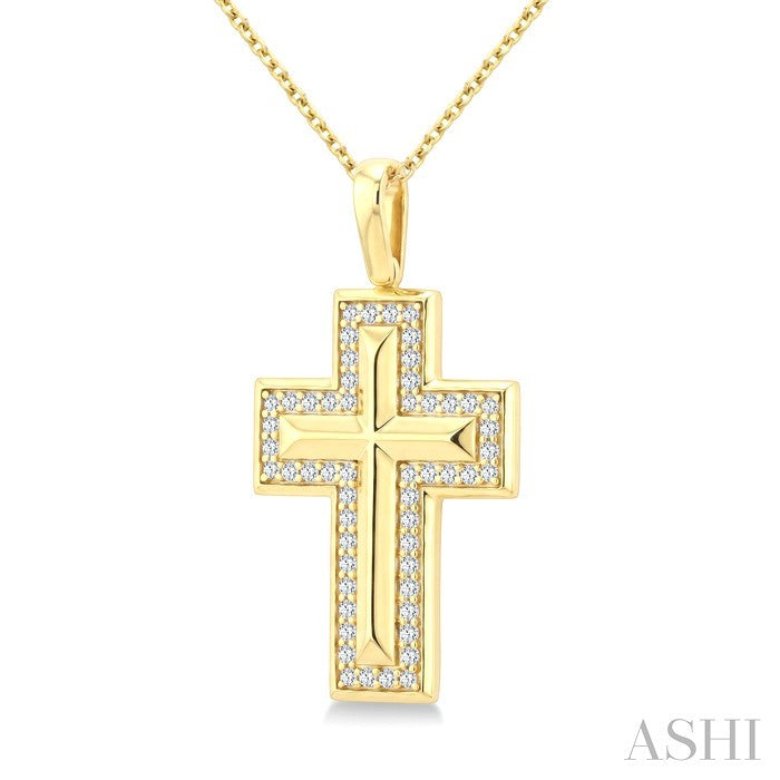 1/4 Ctw Round Cut Diamond Cross Pendant With Chain in 10K Yellow Gold