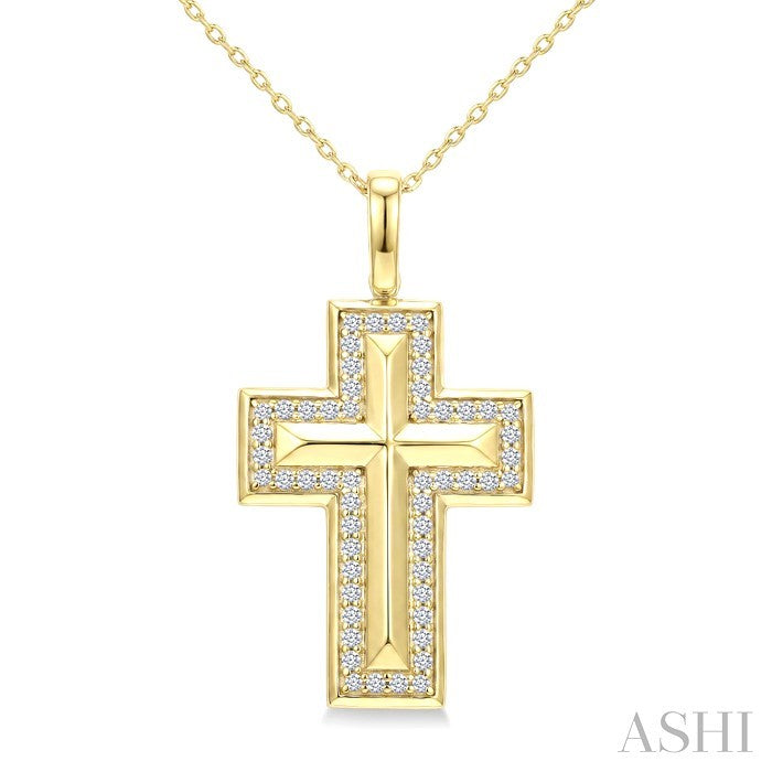 1/4 Ctw Round Cut Diamond Cross Pendant With Chain in 10K Yellow Gold