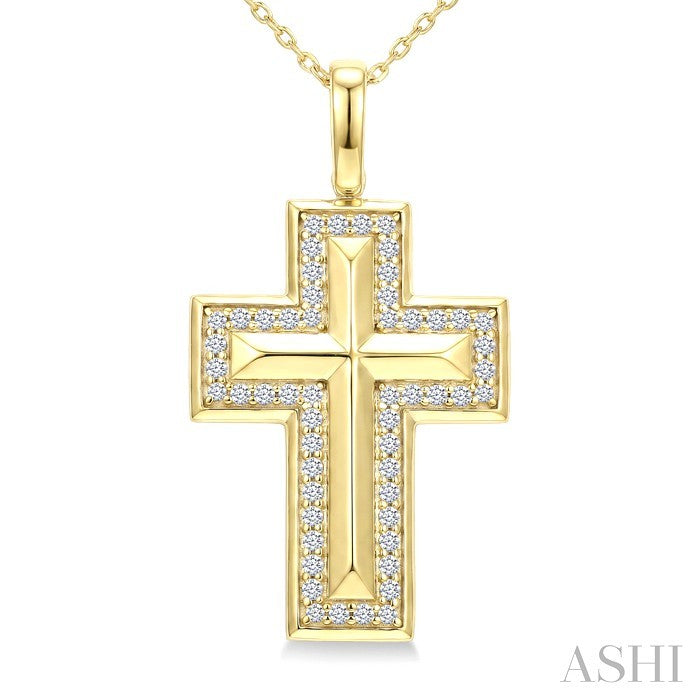 1/4 Ctw Round Cut Diamond Cross Pendant With Chain in 10K Yellow Gold