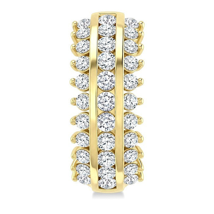 1 1/2 Ctw Round Cut Diamond Double Track Hoop Earrings in 14K Yellow Gold