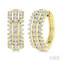 1 1/2 Ctw Round Cut Diamond Double Track Hoop Earrings in 14K Yellow Gold