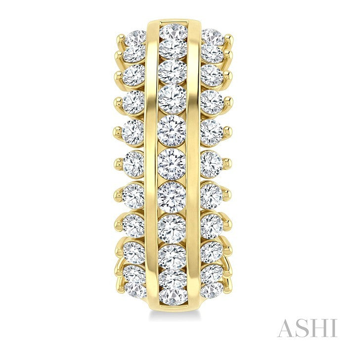 1 1/2 Ctw Round Cut Diamond Double Track Hoop Earrings in 14K Yellow Gold