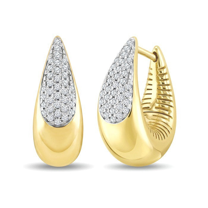 1/5 Ctw Round Cut Diamond Tear Drop Huggie Earrings in 14K Yellow Gold