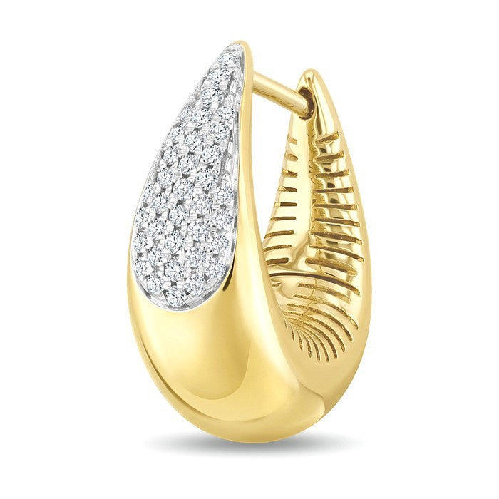 1/5 Ctw Round Cut Diamond Tear Drop Huggie Earrings in 14K Yellow Gold