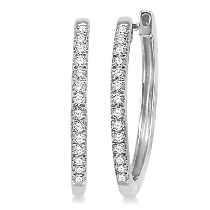 1/4 Ctw Round Cut Diamond Hoop Earrings in 10K White Gold