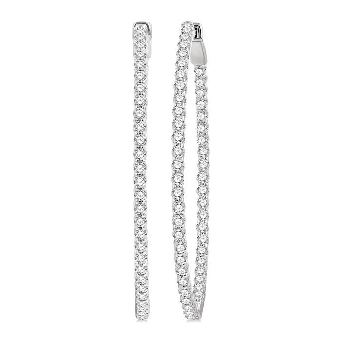 2 Ctw Inside & Outside Round Cut Diamond Hoop Earrings in 14K White Gold