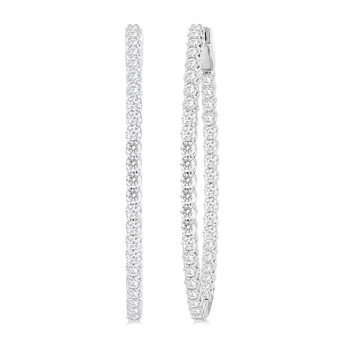 3 Ctw Inside & Outside Round Cut Diamond Hoop Earrings in 14K White Gold