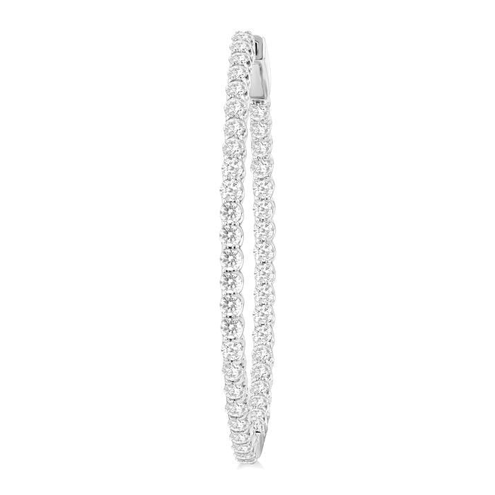 3 Ctw Inside & Outside Round Cut Diamond Hoop Earrings in 14K White Gold