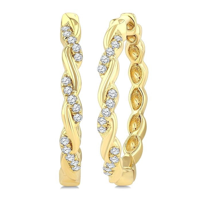 1/8 Ctw Entwined Round Cut Diamond Fashion Hoop Earrings in 10K Yellow Gold