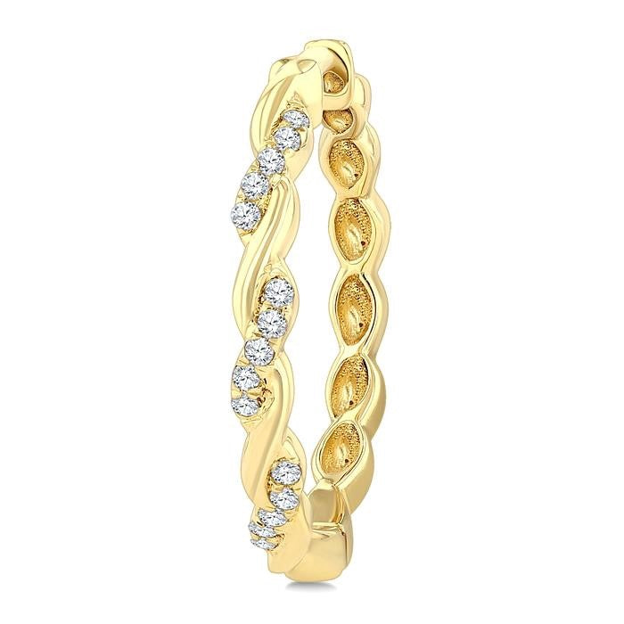 1/8 Ctw Entwined Round Cut Diamond Fashion Hoop Earrings in 10K Yellow Gold