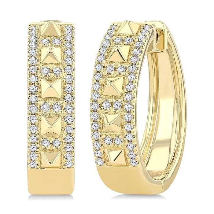 1/4 Ctw Bold Pyramid Accent Round Cut Diamond Fashion Hoop Earrings in 10K Yellow Gold