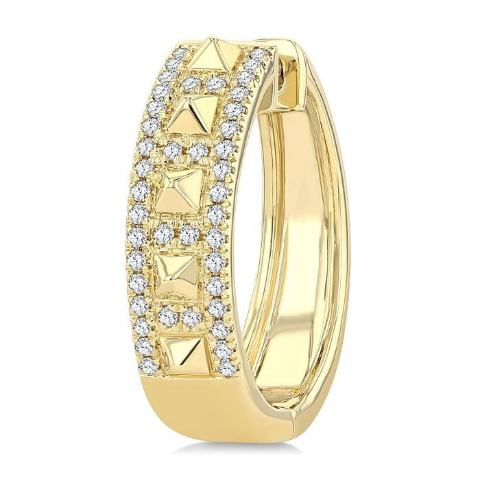 1/4 Ctw Bold Pyramid Accent Round Cut Diamond Fashion Hoop Earrings in 10K Yellow Gold