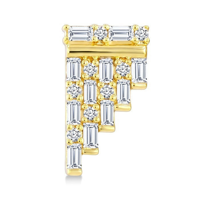 1/2 Ctw Fusion Baguette and Round Cut Diamond Fashion Earrings in 14K Yellow Gold