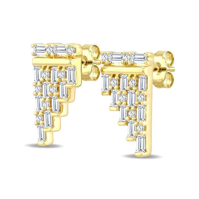1/2 Ctw Fusion Baguette and Round Cut Diamond Fashion Earrings in 14K Yellow Gold