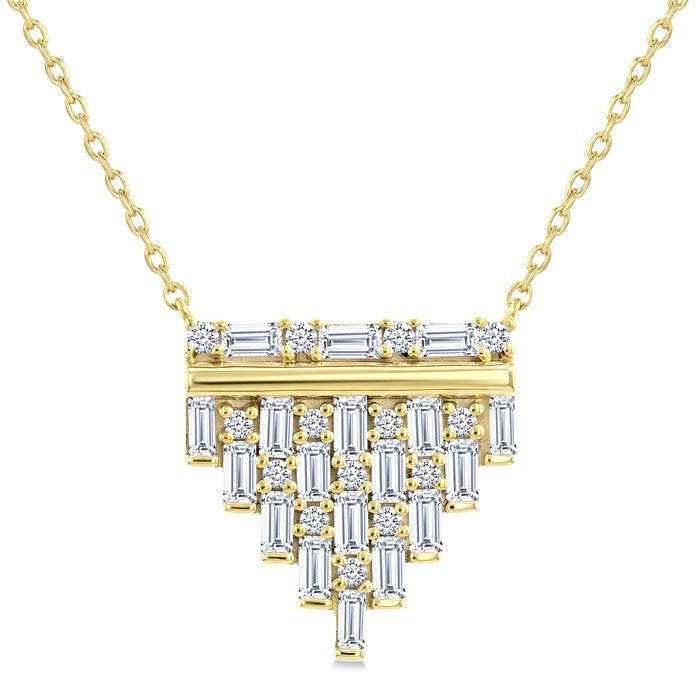 1/2 Ctw Fusion Baguette and Round Cut Diamond Fashion Pendant With Chain in 14K Yellow Gold