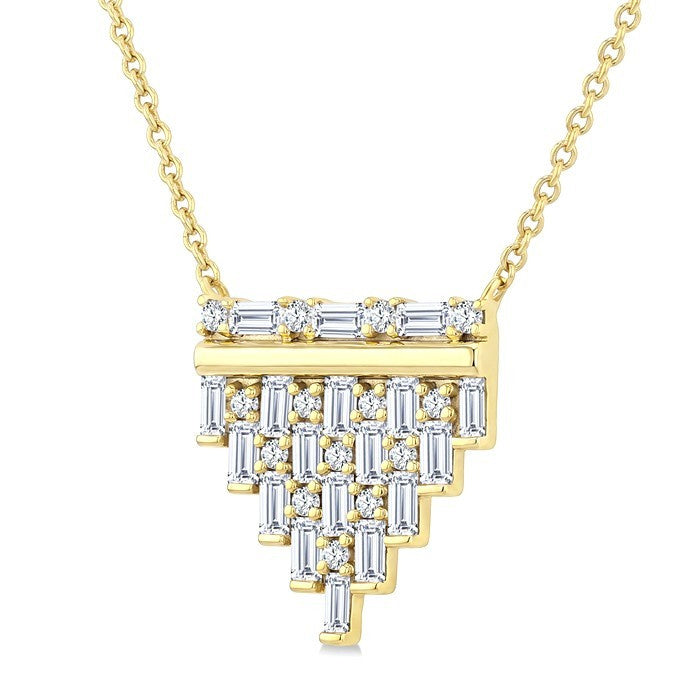 1/2 Ctw Fusion Baguette and Round Cut Diamond Fashion Pendant With Chain in 14K Yellow Gold