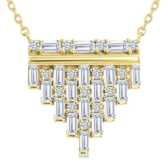 1/2 Ctw Fusion Baguette and Round Cut Diamond Fashion Pendant With Chain in 14K Yellow Gold