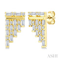 1/2 Ctw Fusion Baguette and Round Cut Diamond Fashion Earrings in 14K Yellow Gold
