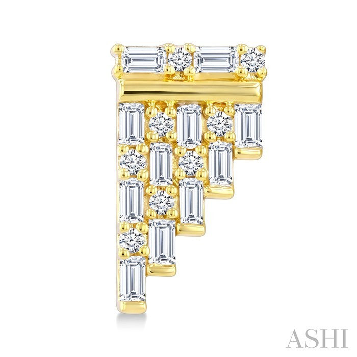 1/2 Ctw Fusion Baguette and Round Cut Diamond Fashion Earrings in 14K Yellow Gold
