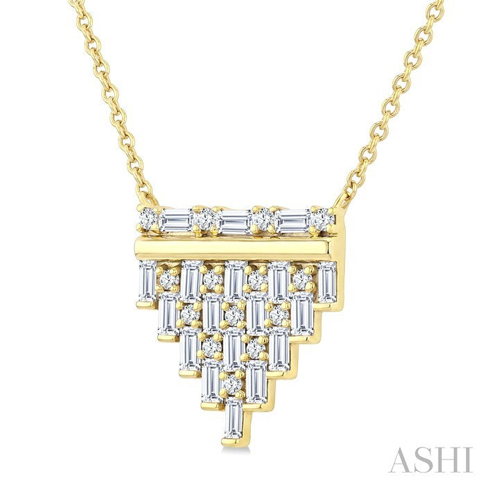 1/2 Ctw Fusion Baguette and Round Cut Diamond Fashion Pendant With Chain in 14K Yellow Gold