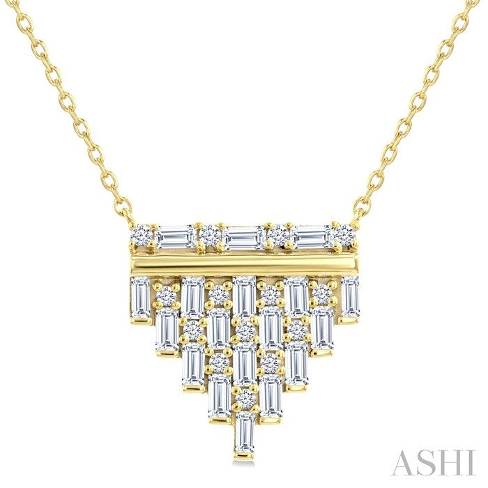 1/2 Ctw Fusion Baguette and Round Cut Diamond Fashion Pendant With Chain in 14K Yellow Gold