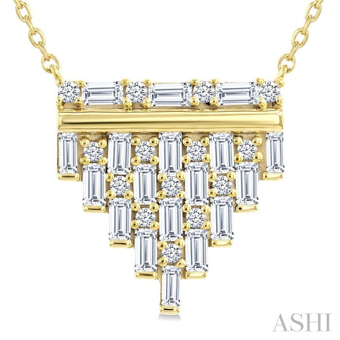 1/2 Ctw Fusion Baguette and Round Cut Diamond Fashion Pendant With Chain in 14K Yellow Gold