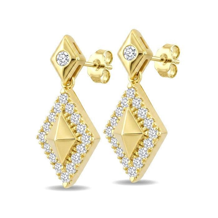 1/4 Ctw Round Cut Golden Glow Diamond Kite Shape Fashion Earrings in 10K Yellow Gold