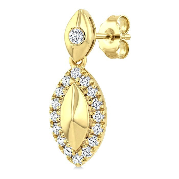1/4 Ctw Round Cut Golden Glow Diamond Marquise Shape Fashion Earrings in 10K Yellow Gold