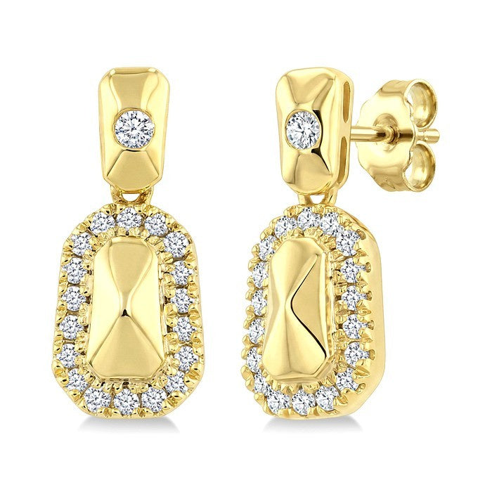 1/4 Ctw Round Cut Golden Glow Diamond Emerald Shape Fashion Earrings in 10K Yellow Gold
