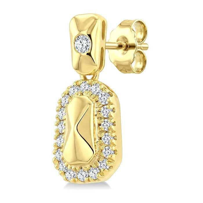 1/4 Ctw Round Cut Golden Glow Diamond Emerald Shape Fashion Earrings in 10K Yellow Gold