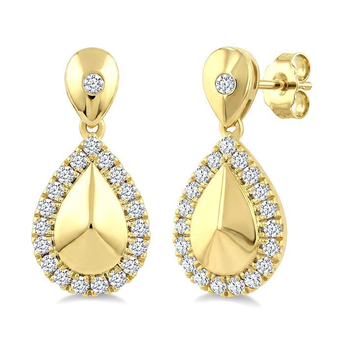 1/4 Ctw Round Cut Golden Glow Diamond Pear Shape Fashion Earrings in 10K Yellow Gold