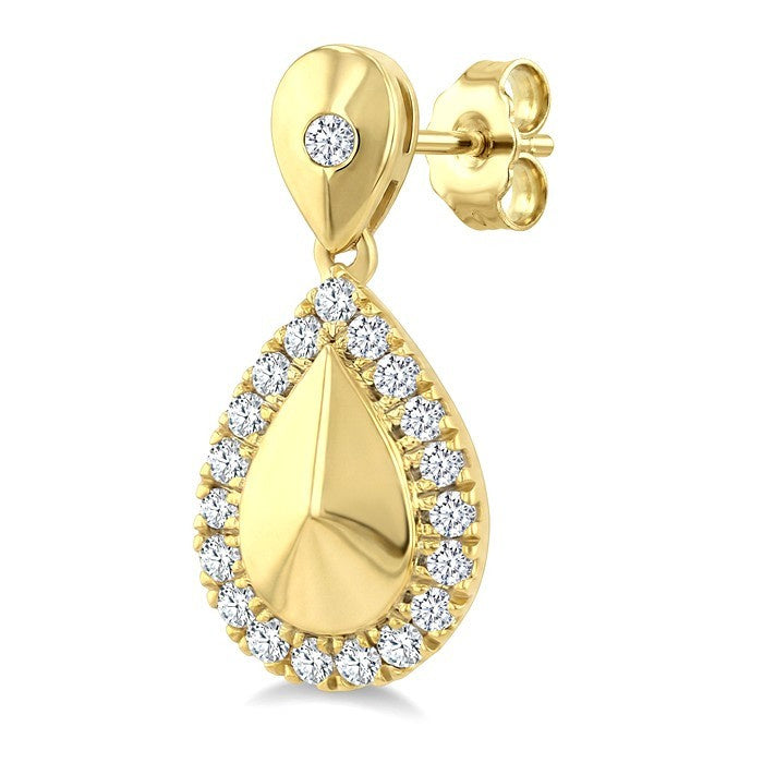 1/4 Ctw Round Cut Golden Glow Diamond Pear Shape Fashion Earrings in 10K Yellow Gold