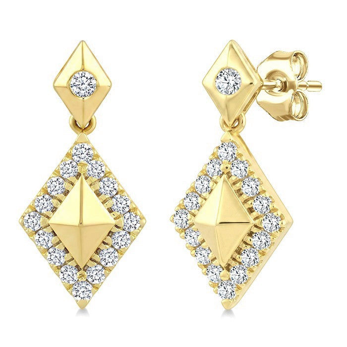 1/4 Ctw Round Cut Golden Glow Diamond Kite Shape Fashion Earrings in 10K Yellow Gold
