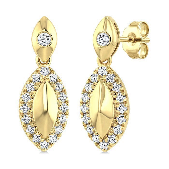 1/4 Ctw Round Cut Golden Glow Diamond Marquise Shape Fashion Earrings in 10K Yellow Gold