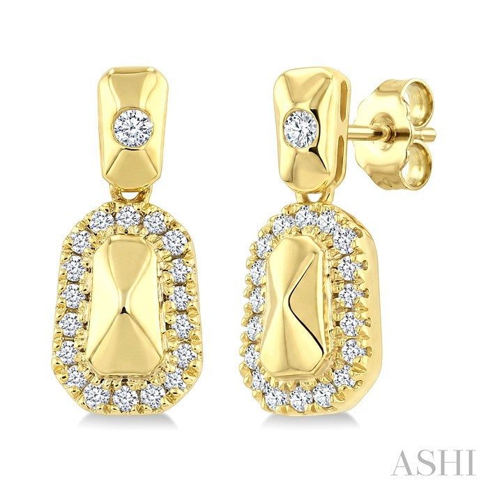 1/4 Ctw Round Cut Golden Glow Diamond Emerald Shape Fashion Earrings in 10K Yellow Gold