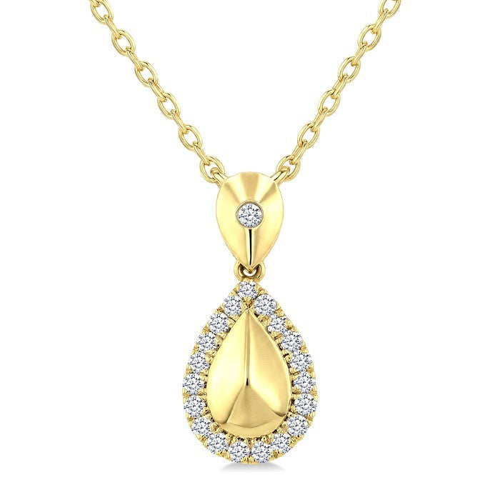 1/10 Ctw Round Cut Golden Glow Diamond Pear Shape Fashion Pendant With Chain in 10K Yellow Gold
