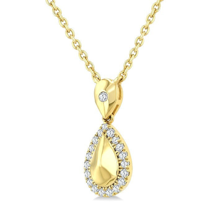 1/10 Ctw Round Cut Golden Glow Diamond Pear Shape Fashion Pendant With Chain in 10K Yellow Gold