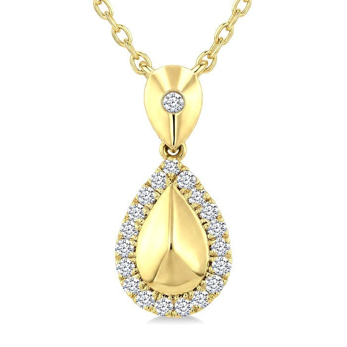 1/10 Ctw Round Cut Golden Glow Diamond Pear Shape Fashion Pendant With Chain in 10K Yellow Gold