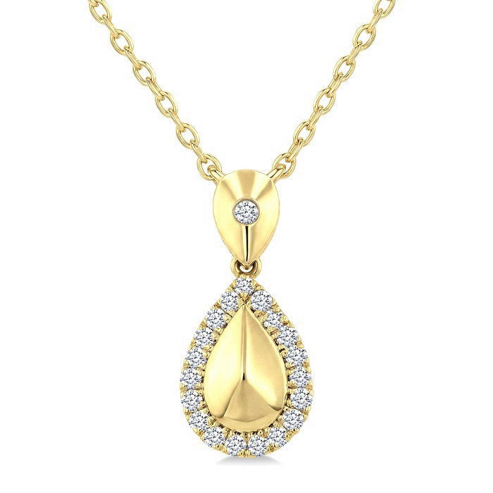 1/10 Ctw Round Cut Golden Glow Diamond Pear Shape Fashion Pendant With Chain in 10K Yellow Gold