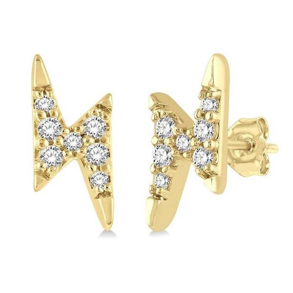 1/10 Ctw Lightning Bolt Round Cut Diamond Petite Earrings in 14K Yellow Gold